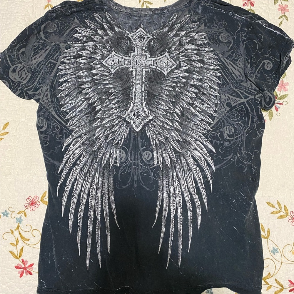 Affliction Charcoal Winged Cross unisex Tee